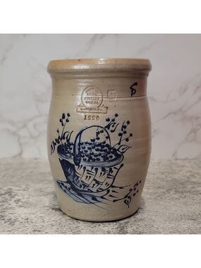 Vintage Rowe Pottery Works Salt Glazed Floral Basket Crock 1990 Discontinued